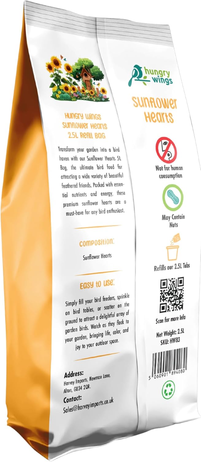 Hungry Wings Bird Food 2.5L Refill | Sunflower Hearts No Mess High Energy